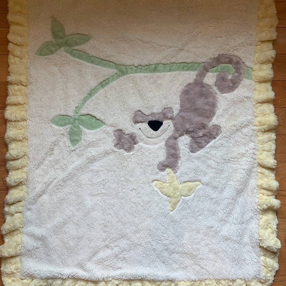 Cozy Kids Monkey Blanket - Cream and Green